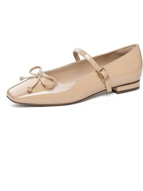 Women's Mary Jane Flats Square Nude Toe Ballet Flats Shoes with Buckle Strap